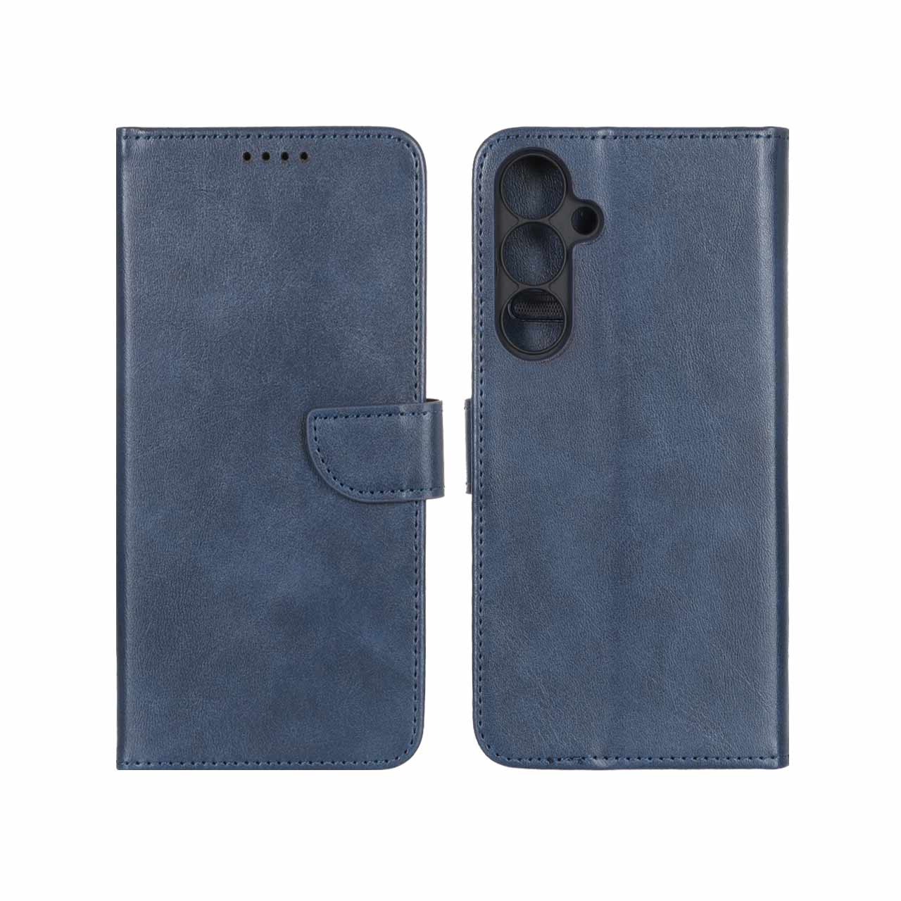 کیف چرمی موبایل مگنتی محافظ لنزدار Samsung Galaxy S24 FE - سرمه ای